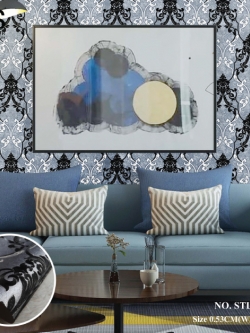 วอลเปเปอร์ ลายหลุยส์สีขาวดำ พื้นสีเทาเงิน No.STL-J53