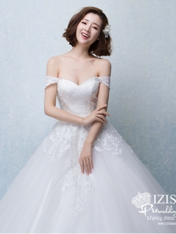 BR135 **พรีออเดอร์**ชุดแต่งงาน&ชุดเจ้าสาวแบบยาวสีขาวเกรดพรีเมี่ยม เปิดไหล่ มีแขน หรูหราน่ารัก สวยโดดเด่นไม่ซ้ำใคร