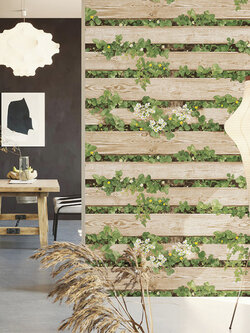 วอลเปเปอร์ลายไม้แนวขวาง แทรกด้วยสวนดอกไม้ NA4-D61W