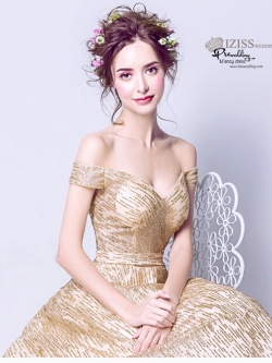 DL042 - **พรีออเดอร์** ชุดราตรี เดรสยาวออกงาน (Night party dresses) ชุดไปงานแต่งงานสวยๆ "ธีมสีทองปักเลื่อม"