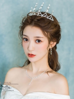 AC027 **พรีออเดอร์**ชุดเทียร่า มงกุฎเพชร ต่างหูและสร้อยคอ ชุดเครื่องประดับเจ้าสาวสวยหรูดุจเจ้าหญิง