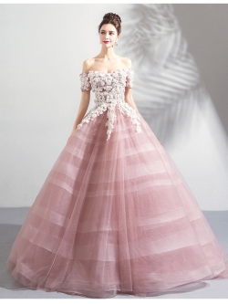 DL092 **พรีออเดอร์** ชุดออกงานสีชมพูกะปิ ชุดราตรี เดรสยาวออกงาน (Night party dresses) ชุดไปงานแต่งงานสวยๆ "ธีมสีชมพูกะปิ"