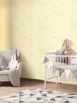 วอลเปเปอร์ลายดาวและก้อนเมฆสีทองพื้นสีครีมสไตล์น่ารักๆ BES3-B149W