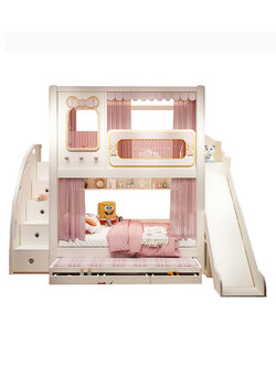 เตียง 2 ชั้นสไลด์เดอร์ รุ่น Pinky cloud (new model) ขนาด 4 ฟุต