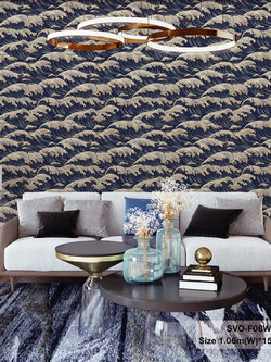 วอลเปเปอร์สไตล์ญี่ปุ่นลายคลื่น สีน้ำเงิน SVO-F08W