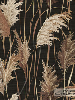 วอลเปเปอร์ลายดอกหญ้าสีทอง พื้นสีดำ SVO-F36W