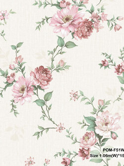 วอลเปเปอร์ลายดอกไม้สีชมพู พื้นสีครีม POM-F51W