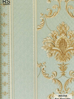 วอลเปเปอร์ ลายคลาสสิคผสมลายทาง สีเขียวอ่อนอมเทา NDI-R16