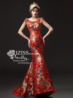 PW511 - **พรีออเดอร์มีแดงกับทองค่ะ** ชุดกี่เพ้าสีแดงทองลายมังกรแขนสั้นประดับเพชรพลอย ชุดยกน้ำชา ชุดคู่ถ่ายพรีเวดดิ้ง (prewedding dress) & ชุดแต่งงานแฟนซี (Fancy wedding dress)ชายหญิง "ธีมสีแดง"