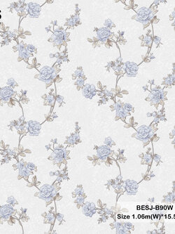 วอลเปอร์ลายดอกไม้สีฟ้าอมเทา พื้นสีเทาอ่อน BESJ-B90W