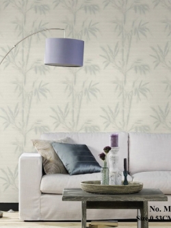 วอลเปเปอร์ลายใบไม้บนพื้นผ้าสีเทาอ่อน MAN-B28