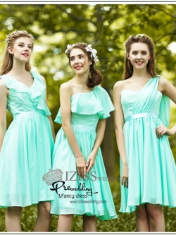 ฺBM0118 - พรีออเดอร์ ชุดเพื่อนเจ้าสาวราตรีสั้นสีเขียวมินท์ น่ารักมากๆค่ะ