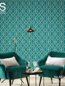วอลเปเปอร์ลายฉลุโมเดิร์นเส้นสีทองอ่อนพื้นสีเขียวอมฟ้า MDA-B81