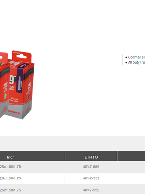 ยางใน CHAOYANG 26x1.5-1.75 FV33