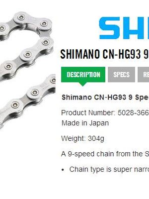 Shimano : CN-HG93 โซ่ DEORE XT Super Narrow 9 Speed กล่อง
