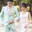 ST022- **พรีออเดอร์**สูทผู้ชายสีเขียวอ่อนแขนยาว พร้อมกางเกง ชุดสูทเจ้าบ่าว สูทแฟนซี ถ่ายพรีเวดดิ้ง & ชุดแต่งงานแฟนซี (Fancy wedding dress) สูทผู้ชายสีเขียวอ่อน