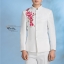 ST092 **พรีออเดอร์**สูทจีนผู้ชายสีขาวแขนยาวลายดอกซากุระสีน้ำเงิน ติดกระดุมสีขาว พร้อมกางเกงสีขาวขาสอบ ชุดสูทเจ้าบ่าว สูทแฟนซี ถ่ายพรีเวดดิ้ง & ชุดแต่งงานแฟนซี (Fancy wedding dress) สูทผู้ชายสีขาว