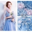 DL036 - **พรีออเดอร์** ชุดราตรี เดรสยาวออกงาน (Night party dresses) ชุดไปงานแต่งงานสวยๆ "ธีมสีฟ้าครามแต่งดอก 3D"