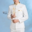 ST087 **พรีออเดอร์**สูทจีนผู้ชายสีขาวคอสีทอง แขนยาวปักลายมังกรสีทอง ติดกระดุมสีทอง พร้อมกางเกงสีขาวขาสอบ ชุดสูทเจ้าบ่าว สูทแฟนซี ถ่ายพรีเวดดิ้ง & ชุดแต่งงานแฟนซี (Fancy wedding dress) สูทผู้ชายสีขาว