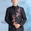 ST070 **พรีออเดอร์**สูทจีนผู้ชายสีขาวแขนยาวลายดอกซากุระสีชมพู ติดกระดุมสีขาว พร้อมกางเกงสีขาวขาสอบ ชุดสูทเจ้าบ่าว สูทแฟนซี ถ่ายพรีเวดดิ้ง & ชุดแต่งงานแฟนซี (Fancy wedding dress) สูทผู้ชายสีขาว
