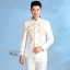 ST083 **พรีออเดอร์**สูทจีนผู้ชายสีขาวแขนยาวปักลายมังกรคู่สีทอง ติดกระดุมสีขาว พร้อมกางเกงสีขาวขาสอบ ชุดสูทเจ้าบ่าว สูทแฟนซี ถ่ายพรีเวดดิ้ง & ชุดแต่งงานแฟนซี (Fancy wedding dress) สูทผู้ชายสีขาว