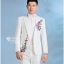 ST068 **พรีออเดอร์**สูทจีนผู้ชายสีขาวแขนยาวลายดอกซากุระสีฟ้า ติดกระดุมสีขาว พร้อมกางเกงสีขาวขาสอบ ชุดสูทเจ้าบ่าว สูทแฟนซี ถ่ายพรีเวดดิ้ง & ชุดแต่งงานแฟนซี (Fancy wedding dress) สูทผู้ชายสีขาว
