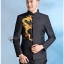 ST079 **พรีออเดอร์**สูทจีนผู้ชายสีดำแขนยาวติดลายกิเลนสีฟ้าขาว ติดกระดุมสีดำ พร้อมกางเกงสีดำขาสอบ ชุดสูทเจ้าบ่าว สูทแฟนซี ถ่ายพรีเวดดิ้ง & ชุดแต่งงานแฟนซี (Fancy wedding dress) สูทผู้ชายสีดำ