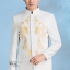 ST083 **พรีออเดอร์**สูทจีนผู้ชายสีขาวแขนยาวปักลายมังกรคู่สีทอง ติดกระดุมสีขาว พร้อมกางเกงสีขาวขาสอบ ชุดสูทเจ้าบ่าว สูทแฟนซี ถ่ายพรีเวดดิ้ง & ชุดแต่งงานแฟนซี (Fancy wedding dress) สูทผู้ชายสีขาว
