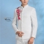 ST092 **พรีออเดอร์**สูทจีนผู้ชายสีขาวแขนยาวลายดอกซากุระสีน้ำเงิน ติดกระดุมสีขาว พร้อมกางเกงสีขาวขาสอบ ชุดสูทเจ้าบ่าว สูทแฟนซี ถ่ายพรีเวดดิ้ง & ชุดแต่งงานแฟนซี (Fancy wedding dress) สูทผู้ชายสีขาว