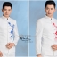 ST082 **พรีออเดอร์**สูทจีนผู้ชายสีขาวแขนยาวปักลายมังกรสีทอง สีแดง สีน้ำเงิน สีเงิน ติดกระดุมสีขาว พร้อมกางเกงสีขาวขาสอบ ชุดสูทเจ้าบ่าว สูทแฟนซี ถ่ายพรีเวดดิ้ง & ชุดแต่งงานแฟนซี (Fancy wedding dress) สูทผู้ชายสีขาว