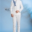 ST092 **พรีออเดอร์**สูทจีนผู้ชายสีขาวแขนยาวลายดอกซากุระสีน้ำเงิน ติดกระดุมสีขาว พร้อมกางเกงสีขาวขาสอบ ชุดสูทเจ้าบ่าว สูทแฟนซี ถ่ายพรีเวดดิ้ง & ชุดแต่งงานแฟนซี (Fancy wedding dress) สูทผู้ชายสีขาว
