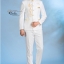 ST087 **พรีออเดอร์**สูทจีนผู้ชายสีขาวคอสีทอง แขนยาวปักลายมังกรสีทอง ติดกระดุมสีทอง พร้อมกางเกงสีขาวขาสอบ ชุดสูทเจ้าบ่าว สูทแฟนซี ถ่ายพรีเวดดิ้ง & ชุดแต่งงานแฟนซี (Fancy wedding dress) สูทผู้ชายสีขาว