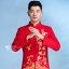 ST073 **พรีออเดอร์**สูทจีนผู้ชายสีฟ้าแขนยาวปักนกนางแอ่นสีทอง ติดกระดุมสีฟ้า พร้อมกางเกงสีดำขาสอบ ชุดสูทเจ้าบ่าว สูทแฟนซี ถ่ายพรีเวดดิ้ง & ชุดแต่งงานแฟนซี (Fancy wedding dress) สูทผู้ชายสีฟ้า-ดำ