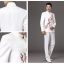 ST070 **พรีออเดอร์**สูทจีนผู้ชายสีขาวแขนยาวลายดอกซากุระสีชมพู ติดกระดุมสีขาว พร้อมกางเกงสีขาวขาสอบ ชุดสูทเจ้าบ่าว สูทแฟนซี ถ่ายพรีเวดดิ้ง & ชุดแต่งงานแฟนซี (Fancy wedding dress) สูทผู้ชายสีขาว