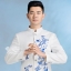 ST073 **พรีออเดอร์**สูทจีนผู้ชายสีฟ้าแขนยาวปักนกนางแอ่นสีทอง ติดกระดุมสีฟ้า พร้อมกางเกงสีดำขาสอบ ชุดสูทเจ้าบ่าว สูทแฟนซี ถ่ายพรีเวดดิ้ง & ชุดแต่งงานแฟนซี (Fancy wedding dress) สูทผู้ชายสีฟ้า-ดำ