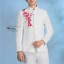 ST092 **พรีออเดอร์**สูทจีนผู้ชายสีขาวแขนยาวลายดอกซากุระสีน้ำเงิน ติดกระดุมสีขาว พร้อมกางเกงสีขาวขาสอบ ชุดสูทเจ้าบ่าว สูทแฟนซี ถ่ายพรีเวดดิ้ง & ชุดแต่งงานแฟนซี (Fancy wedding dress) สูทผู้ชายสีขาว