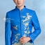 ST073 **พรีออเดอร์**สูทจีนผู้ชายสีฟ้าแขนยาวปักนกนางแอ่นสีทอง ติดกระดุมสีฟ้า พร้อมกางเกงสีดำขาสอบ ชุดสูทเจ้าบ่าว สูทแฟนซี ถ่ายพรีเวดดิ้ง & ชุดแต่งงานแฟนซี (Fancy wedding dress) สูทผู้ชายสีฟ้า-ดำ