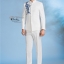 ST092 **พรีออเดอร์**สูทจีนผู้ชายสีขาวแขนยาวลายดอกซากุระสีน้ำเงิน ติดกระดุมสีขาว พร้อมกางเกงสีขาวขาสอบ ชุดสูทเจ้าบ่าว สูทแฟนซี ถ่ายพรีเวดดิ้ง & ชุดแต่งงานแฟนซี (Fancy wedding dress) สูทผู้ชายสีขาว
