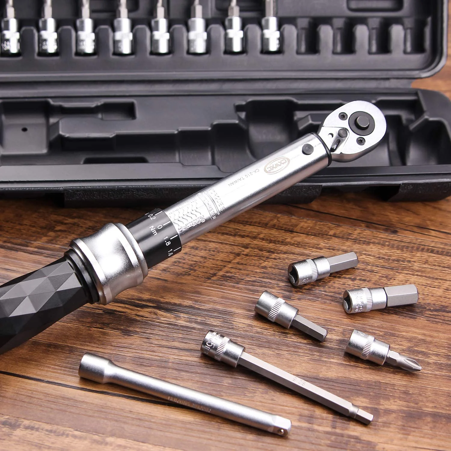 Bike Torque Wrench Set 1/4” Drive | ชุดประแจทอร์คจักรยาน 1–25Nm | พร้อมหัวบิต Allen, Torx, Philip และแกนต่อขยาย