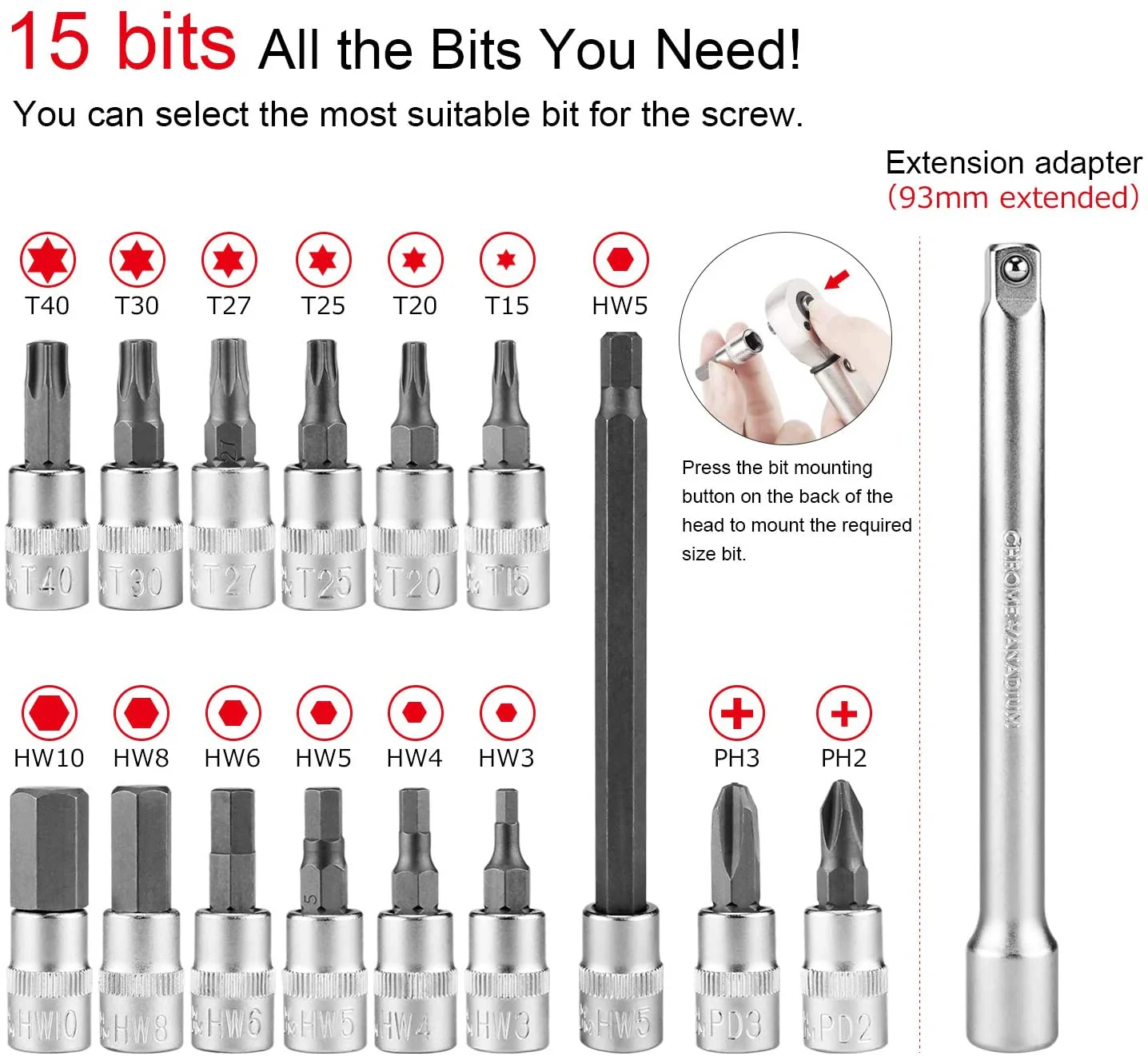 Bike Torque Wrench Set 1/4” Drive | ชุดประแจทอร์คจักรยาน 1–25Nm | พร้อมหัวบิต Allen, Torx, Philip และแกนต่อขยาย